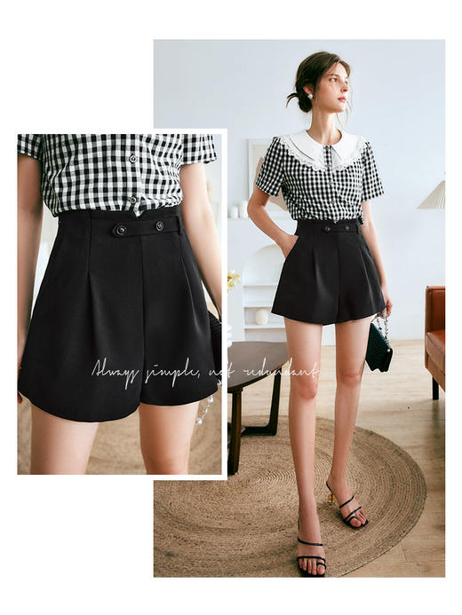 欧芮儿OLrain法式黑色休闲裤女夏季2022年新款高腰宽松阔腿短裤 商品图0