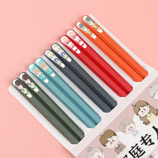 「合金筷子5双装」五色指甲碗筷家用日式餐具餐饮用具一人一筷卡通图案 商品图4