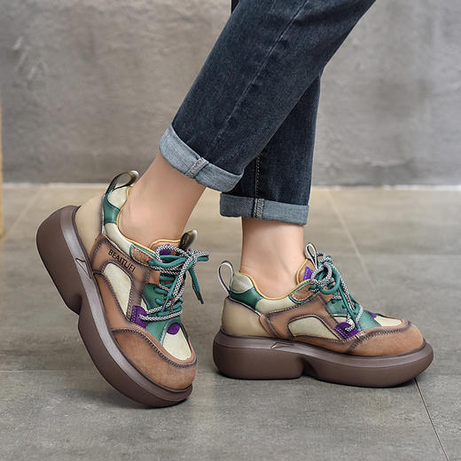 TN  T78638-60真皮复古拼色休闲潮鞋轻盈松糕百搭老爹鞋 商品图3