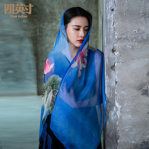四英寸原创设计荷韵系列典藏款印花披肩百搭丝巾87268 商品图2