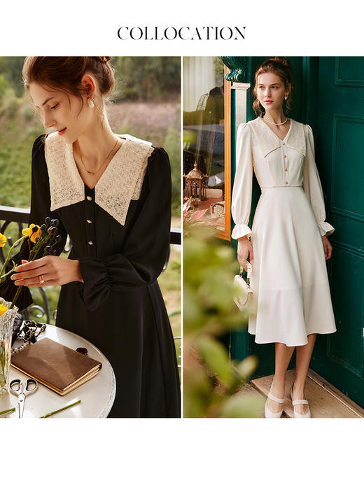 OLrain法式蕾丝拼接连衣裙女早秋2022新款显瘦气质赫本风复古裙子 商品图1