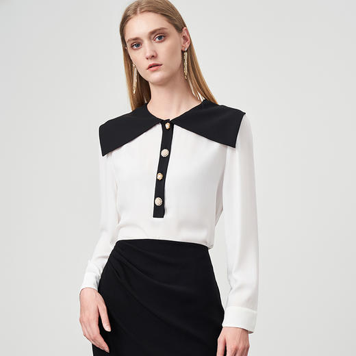 EITIE爱特爱秋季新款通勤百搭飘带直筒上衣衬衫6713402 商品图2