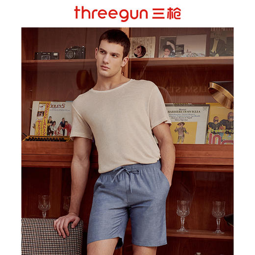Threegun三枪 【麻感纯棉】机织布男士家居短裤-50643B911 商品图2