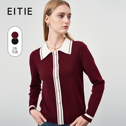 EITIE爱特爱秋季新品时尚拼接针织衫优雅打底衫女6701411 商品图0
