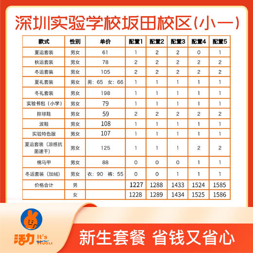 2022深圳实验学校坂田校区（小一）新生套餐（男女）（建议波鞋拍大一码，陆续发货） 商品图0