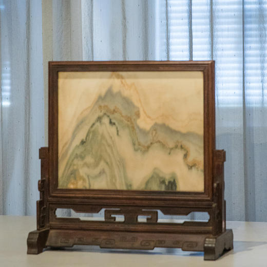 清 红木镶云石回纹插屏 商品图0