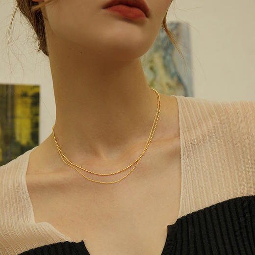 Oflye潮流饰品 简约小圆珠双层锁骨链女气质小众设计感项链百搭饰品 商品图0