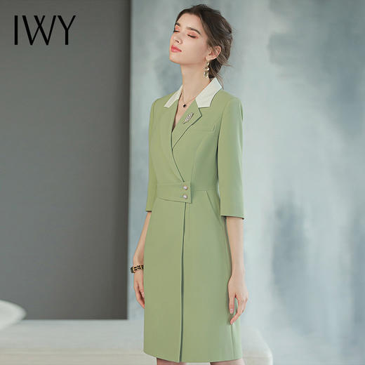 IWY/绿色显白西装连衣裙主持人正装播音艺考气质名媛小个子西服裙Q757 商品图4