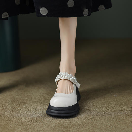 减龄百搭，里外全皮玛丽珍水钻珍珠鞋MK-1128 商品图2