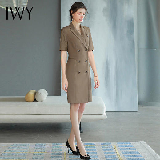 IWY/高档西装连衣裙咖色女总裁范商务正装裙子气质干练双排扣工服Q745 商品图4