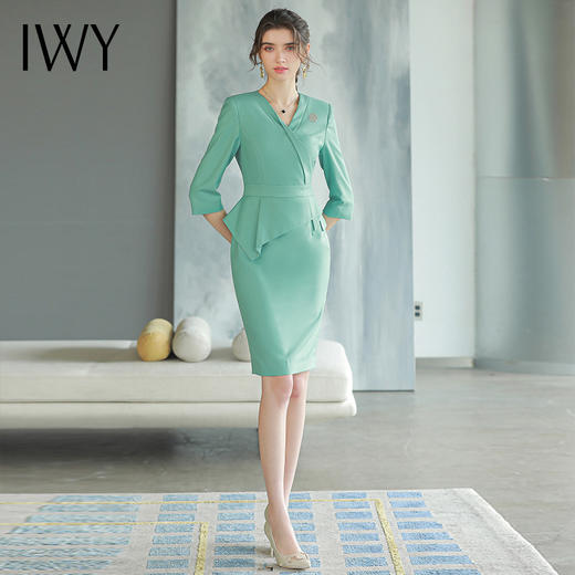 IWY/绿色西装连衣裙五分袖高端气质名媛女神范高级感职业装裙西服Q750 商品图2