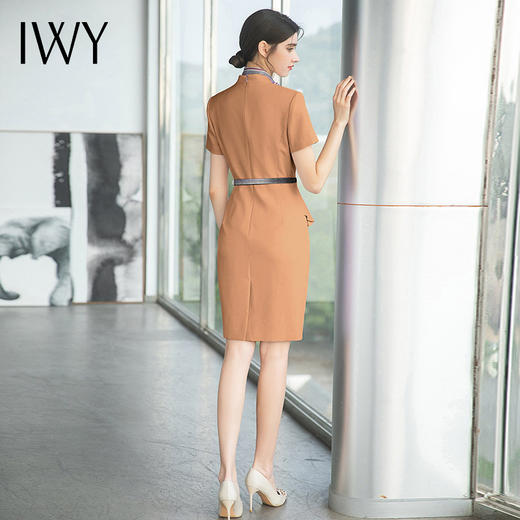 IWY/橘色工衣女高端珠宝店销售工作服假两件设计感职业连衣裙短袖Q707 商品图3