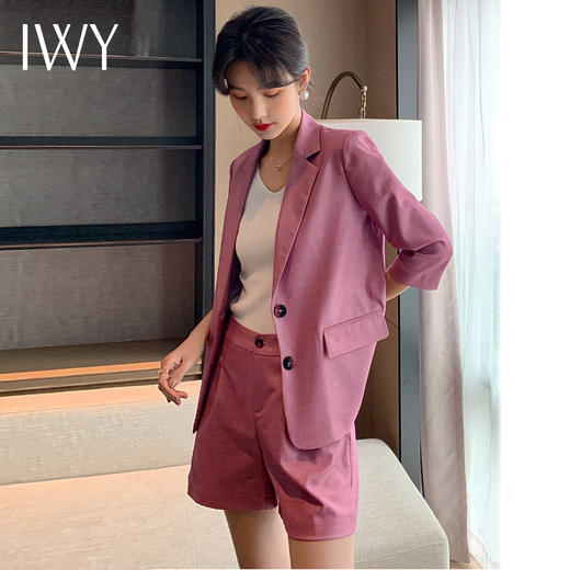 IWY/西装套装女短袖粉紫色设计感薄款西服短袖时尚女套装ACP63 商品图1