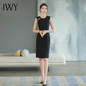 IWY/高端无袖西装连衣裙女显瘦时尚赫本风小黑裙气质职业装A字裙Q753