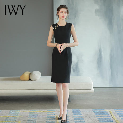 IWY/高端无袖西装连衣裙女显瘦时尚赫本风小黑裙气质职业装A字裙Q753 商品图0