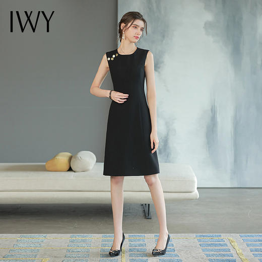 IWY/高端无袖西装连衣裙女显瘦时尚赫本风小黑裙气质职业装A字裙Q753 商品图2