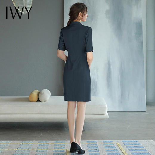 IWY/气质干练短袖西装连衣裙女藏青色高端职业装显瘦售楼部工作服Q745 商品图3