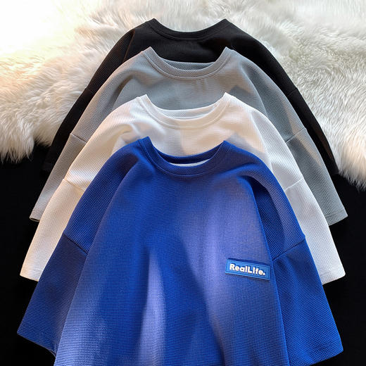 「可见的好质感」克莱因蓝华夫格短袖T恤男 夏季潮牌oversize宽松ins潮流半袖体恤衫上衣 商品图2