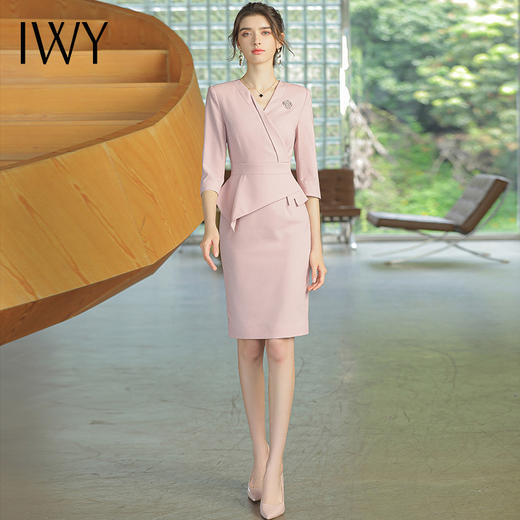 IWY/时尚通勤OL粉色西装连衣裙简约知性优雅收腰显瘦职场办公室Q750 商品图0