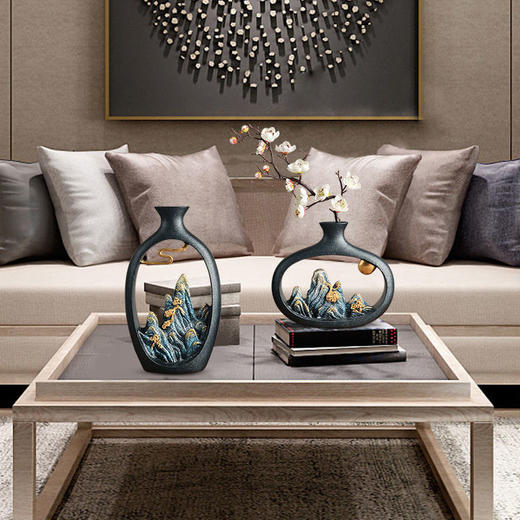 【万里江山】新中式禅意花瓶摆件创意客厅干花插花花器电视柜办公室简约装饰品 商品图5