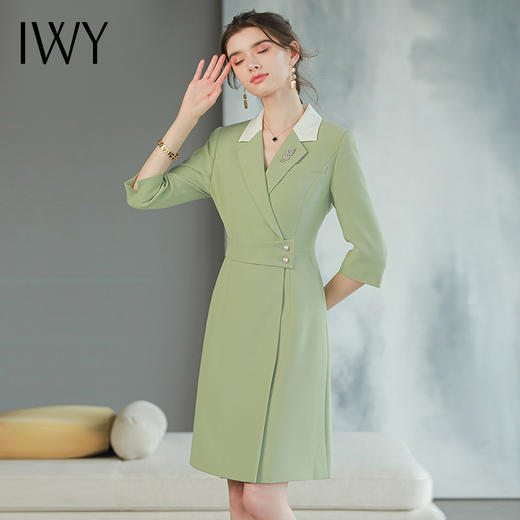 IWY/绿色显白西装连衣裙主持人正装播音艺考气质名媛小个子西服裙Q757 商品图1