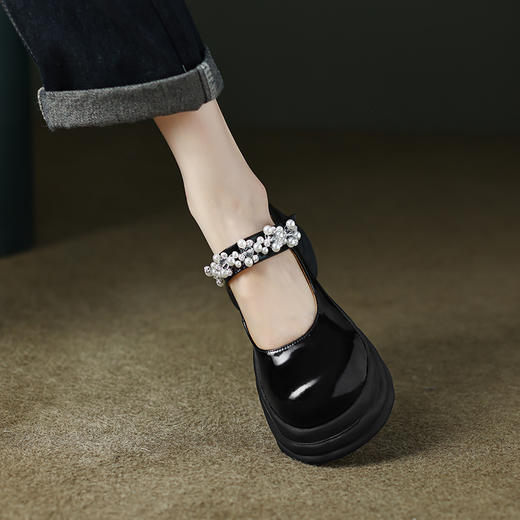 减龄百搭，里外全皮玛丽珍水钻珍珠鞋MK-1128 商品图7