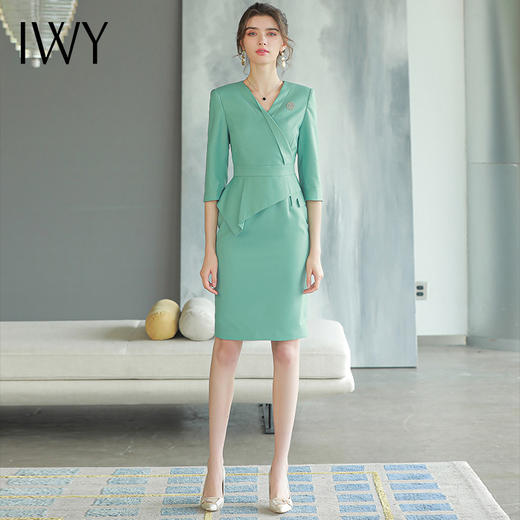 IWY/绿色西装连衣裙五分袖高端气质名媛女神范高级感职业装裙西服Q750 商品图0
