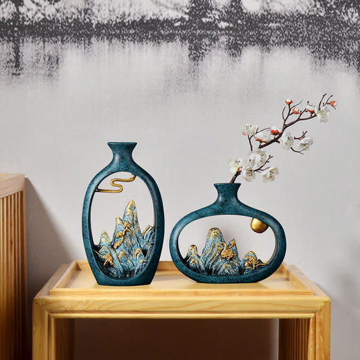 【万里江山】新中式禅意花瓶摆件创意客厅干花插花花器电视柜办公室简约装饰品 商品图3