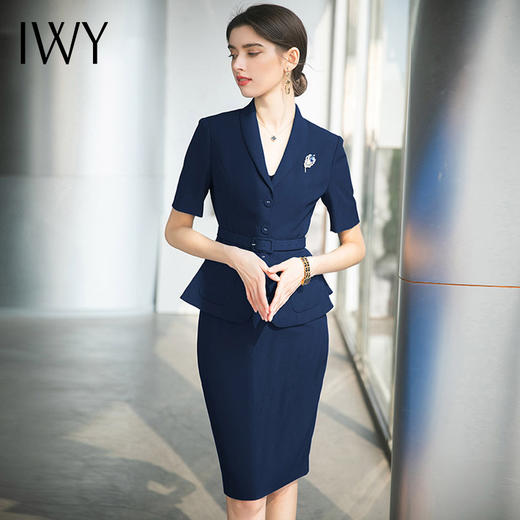 IWY/高级感藏青色西装包臀裙职业通勤显瘦套装主持人正装CS1538 商品图2