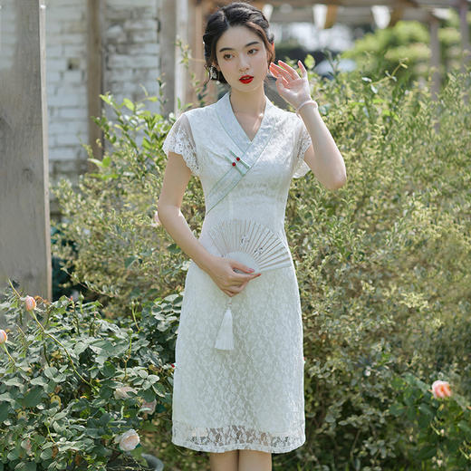 个性小众，优雅新款A版花瓣蕾丝短袖汉服风少女旗袍BS-2653 商品图0