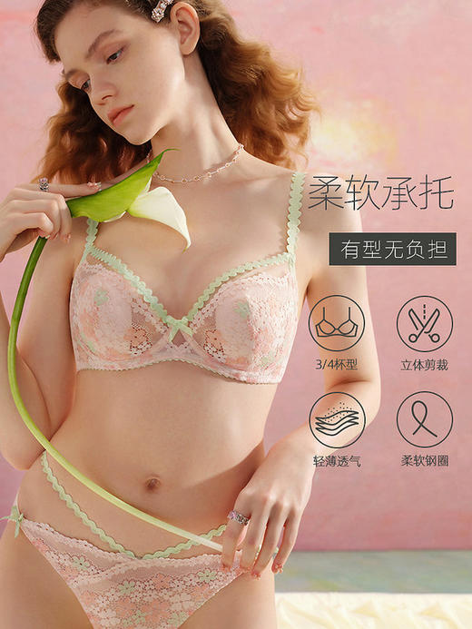 好奇蜜斯性感蕾丝内衣女夏季薄款大胸显小文胸套装少女调整型胸罩兰斯 商品图2