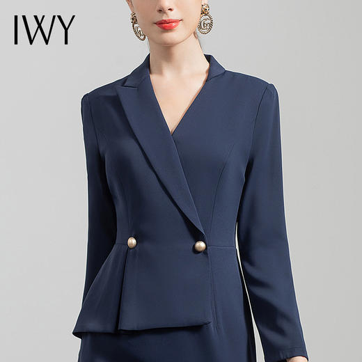IWY/职业西装连衣裙女售楼部新款V领收腰藏青色法式显瘦裙子OL工装q520 商品图4