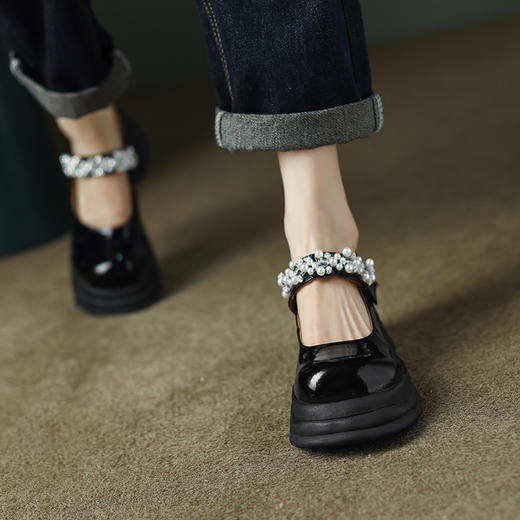 减龄百搭，里外全皮玛丽珍水钻珍珠鞋MK-1128 商品图5