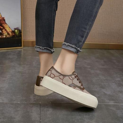 JYXY-VDC-A060新款时尚气质帆布面字母拼网猪皮内里松糕厚底绑带休闲鞋 商品图1