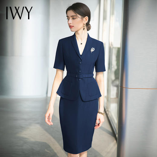IWY/高级感藏青色西装包臀裙职业通勤显瘦套装主持人正装CS1538 商品图1