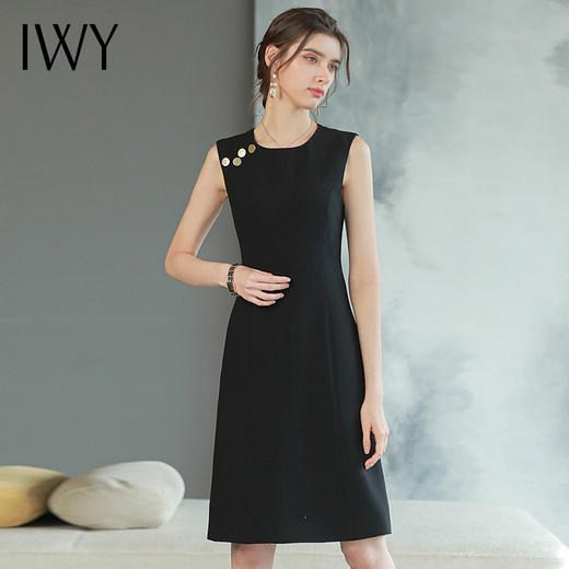 IWY/高端无袖西装连衣裙女显瘦时尚赫本风小黑裙气质职业装A字裙Q753 商品图4