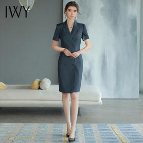 IWY/气质干练短袖西装连衣裙女藏青色高端职业装显瘦售楼部工作服Q745