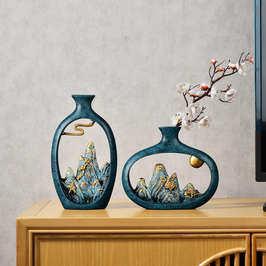 【万里江山】新中式禅意花瓶摆件创意客厅干花插花花器电视柜办公室简约装饰品 商品图8