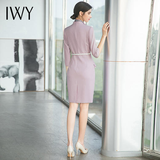 IWY/粉紫色职业连衣裙高级感女假两件工作服职业装高端前台工装裙Q747 商品图3