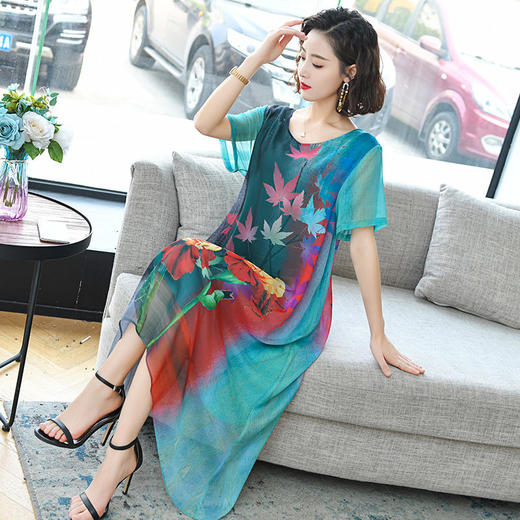 印花圆领通勤，舒适柔软宽松连衣裙 HR-YYG82561 商品图3