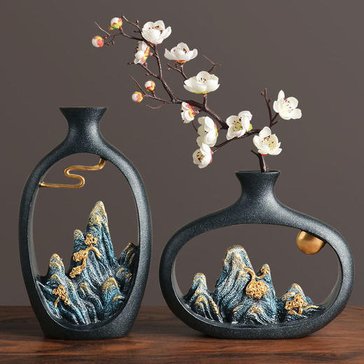【万里江山】新中式禅意花瓶摆件创意客厅干花插花花器电视柜办公室简约装饰品 商品图2
