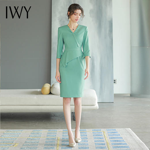 IWY/绿色西装连衣裙五分袖高端气质名媛女神范高级感职业装裙西服Q750 商品图4