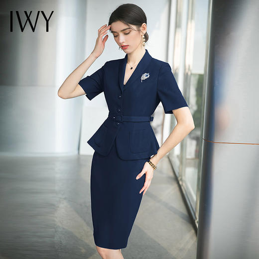 IWY/高级感藏青色西装包臀裙职业通勤显瘦套装主持人正装CS1538 商品图3
