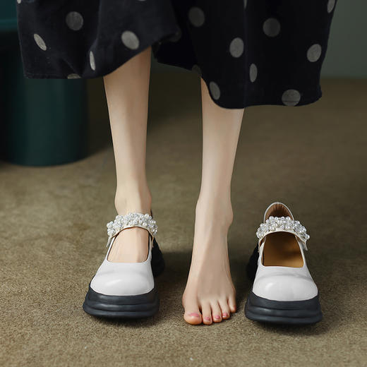 减龄百搭，里外全皮玛丽珍水钻珍珠鞋MK-1128 商品图4