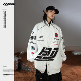 【祝绪丹同款】BJHG重磅涂鸦万针刺绣设计美式机车PU夹克