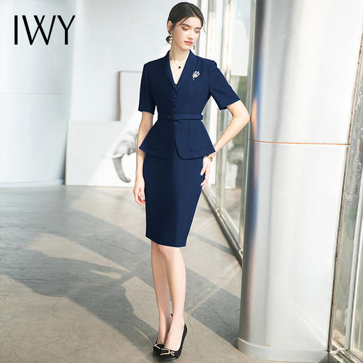 IWY/高级感藏青色西装包臀裙职业通勤显瘦套装主持人正装CS1538 商品图0