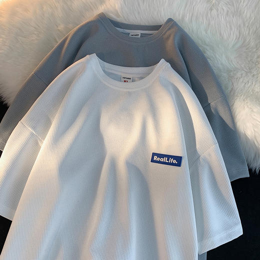 「可见的好质感」克莱因蓝华夫格短袖T恤男 夏季潮牌oversize宽松ins潮流半袖体恤衫上衣 商品图1