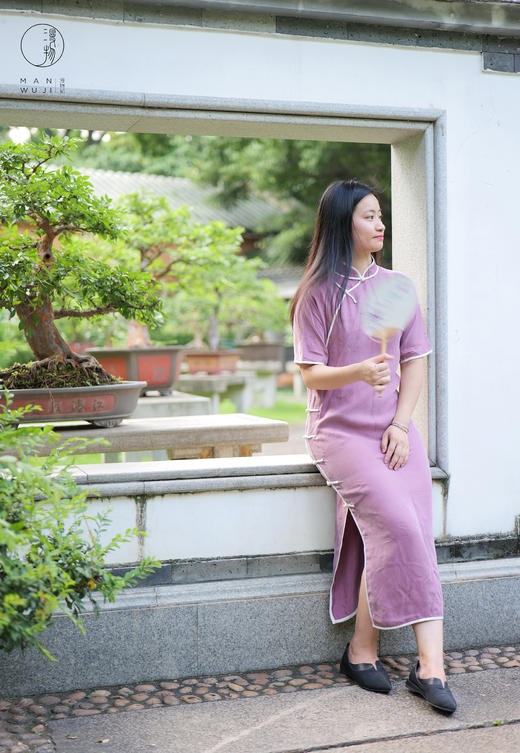 铜氨丝「雌-霓」包边四分连袖旗袍 商品图7