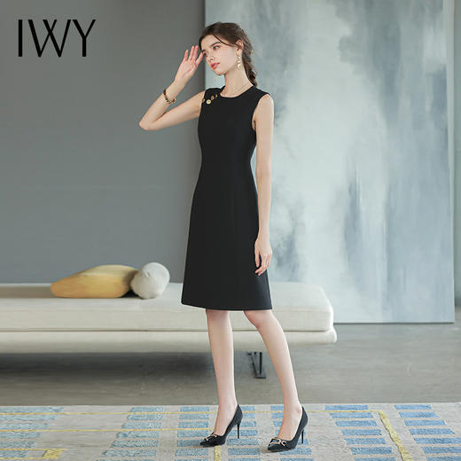 IWY/高端无袖西装连衣裙女显瘦时尚赫本风小黑裙气质职业装A字裙Q753 商品图1