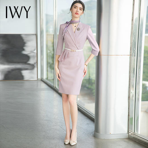 IWY/粉紫色职业连衣裙高级感女假两件工作服职业装高端前台工装裙Q747 商品图0